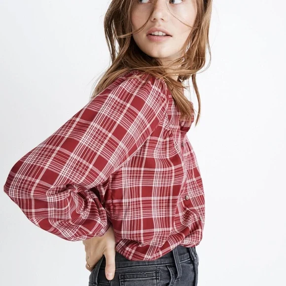 Madewell Balloon-Sleeve Peasant Top in Plaid - Picture 3 of 4